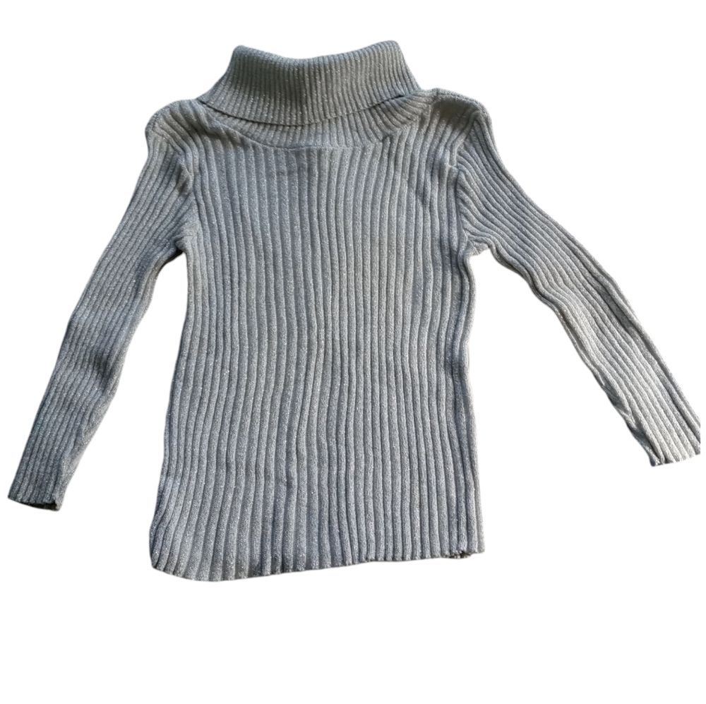 Croquet Club White with Silver Sparkle Ribbed Turtleneck Pullover Sweater